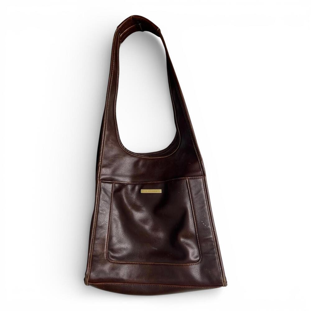 Vintage Chocolate Brown Faux Leather Shoulder Bag